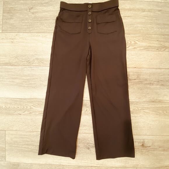 Halara Pants Womens Large Black Button Wide Leg High waisted Straight office - Picture 1 of 11